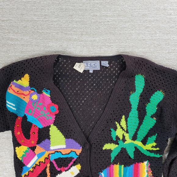 Vintage TLC by Lambert Mexican Fiesta Cardigan Sweater Crochet Knit NWT Size M - Picture 12 of 16